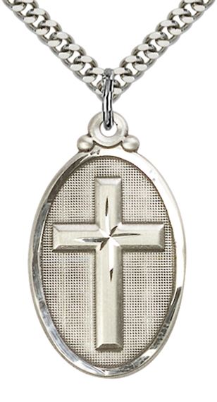 STERLING SILVER CROSS PENDANT ON A CHAIN - 1 1/8" x 5/8"